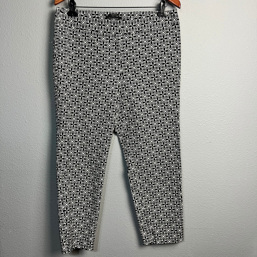 Talbots Hampshire 25" Ankle Pants Geometric Star Print Career Black White 12P